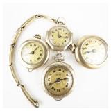 Group of 4 gold tone Mechanical Pocket Watches. Not Working.