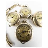 Group of 4 gold tone Mechanical Pocket Watches. Not Working.