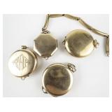 Group of 4 gold tone Mechanical Pocket Watches. Not Working.