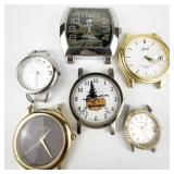 Group of 6 Quartz Analog Watches. Need Bands. New Batteries Installed. All working.