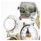 Group of 6 Quartz Analog Watches. Need Bands. New Batteries Installed. All working.