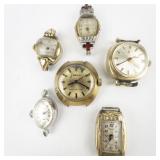 Group of 6 Mechanical Watches . Do Not Wind. (Need Bands)