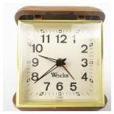 Westclox Mechanical Alarm Clock With Brown Hard Case . Working.