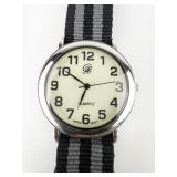 "CR" Black & Grey Nato Band stainless steel Quartz Analog watch. New Battery Installed.