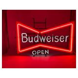 Vintage 1980s Budweiser Bowtie Open Neon Beer Sign