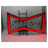 Vintage 1980s Budweiser Bowtie Open Neon Beer Sign