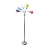 Mainstays 5 Light Floor Lamp, Silver Color with Multi Color Shades