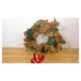 24" Magnolia Leaves Wreath with Red Ribbon Threshold