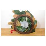 24" Magnolia Leaves Wreath with Red Ribbon Threshold