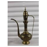 Antique Brass Engraved Ewer with Floral Patterns