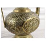 Antique Brass Engraved Ewer with Floral Patterns