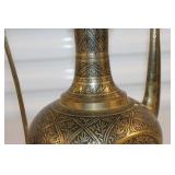 Antique Brass Engraved Ewer with Floral Patterns