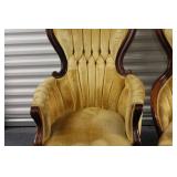 Pair of Antique Victorian Style Armchairs with Carved Wood Details