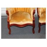 Pair of Antique Victorian Style Armchairs with Carved Wood Details