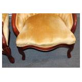 Pair of Antique Victorian Style Armchairs with Carved Wood Details