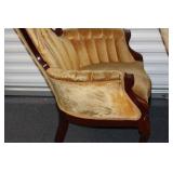 Pair of Antique Victorian Style Armchairs with Carved Wood Details