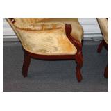 Pair of Antique Victorian Style Armchairs with Carved Wood Details