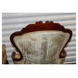 Pair of Antique Victorian Style Armchairs with Carved Wood Details