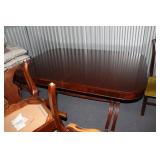 Vintage Wooden Dining Table with Two Extension Leaves and Assorted Chairs