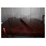 Vintage Wooden Dining Table with Two Extension Leaves and Assorted Chairs
