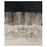 Lot of 4 Etched Crystal Water Glasses
