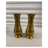 Set of Indian Etched Brass Vases