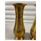Set of Indian Etched Brass Vases