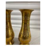 Set of Indian Etched Brass Vases
