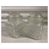 Set of 2 Vintage Clear Glass Square Apothecary Jars