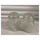 Set of 2 Vintage Clear Glass Square Apothecary Jars