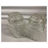 Set of 2 Vintage Clear Glass Square Apothecary Jars