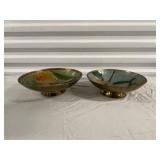 Set of 2 Vintage India Art Brass Cloisonne Enamel Footed Bowls
