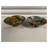 Set of 2 Vintage India Art Brass Cloisonne Enamel Footed Bowls