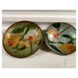 Set of 2 Vintage India Art Brass Cloisonne Enamel Footed Bowls