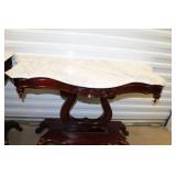 Victorian Style Marble-Top Side Table and Demi-Lune Console Table Set