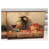 Set of Two Still Life Paintings with Fruit and Vessels