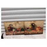Set of Two Still Life Paintings with Fruit and Vessels