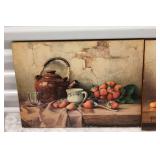 Set of Two Still Life Paintings with Fruit and Vessels