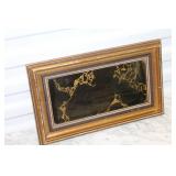 Vintage Framed Wall Art with Abstract Gold Design