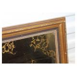 Vintage Framed Wall Art with Abstract Gold Design