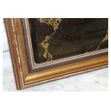 Vintage Framed Wall Art with Abstract Gold Design