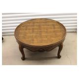 Vintage Round Wood Coffee Table with Carved Detail