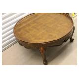 Vintage Round Wood Coffee Table with Carved Detail