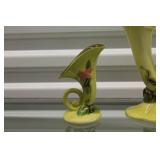 Hull Pottery Cornucopia Vases Set - Yellow with Floral Design