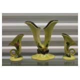 Hull Pottery Cornucopia Vases Set - Yellow with Floral Design