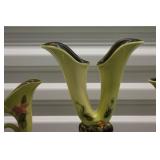 Hull Pottery Cornucopia Vases Set - Yellow with Floral Design