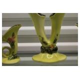 Hull Pottery Cornucopia Vases Set - Yellow with Floral Design