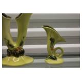 Hull Pottery Cornucopia Vases Set - Yellow with Floral Design