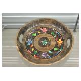 Handcrafted Wooden Serving Tray with Colorful Floral Design
