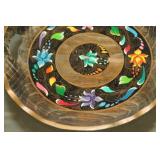Handcrafted Wooden Serving Tray with Colorful Floral Design